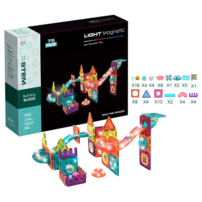 Magnetic Tiles Light Manyetik Yapı Blokları 75 Parça