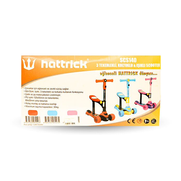Hattrick Koltuklu Işıklı 3 Tekerlekli Pembe Scooter Scs140