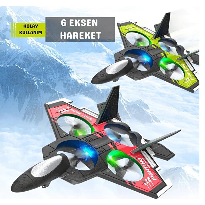 Uzaktan Kumanda 2.4 GHz LED Işıklı Jet Uçak Drone Yeşil