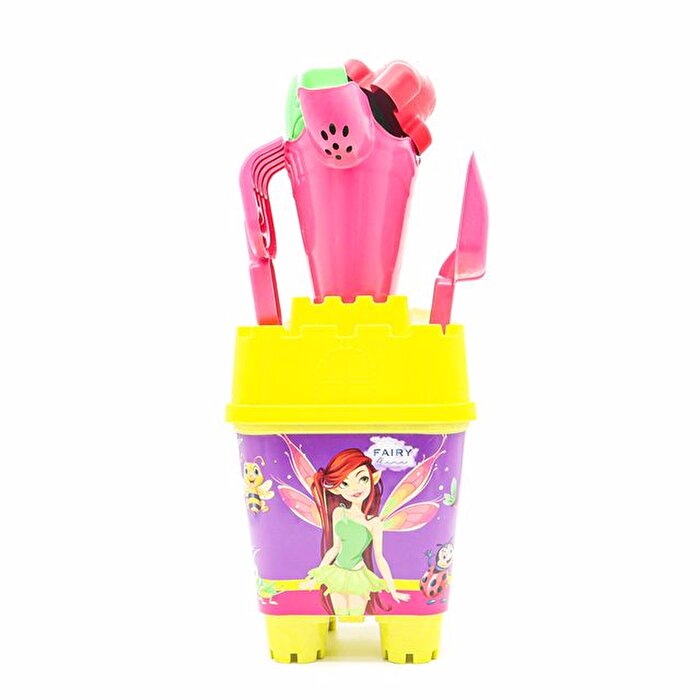 Resimli Sarı Kapaklı Full Parçalı Pembe Suluklu Dev Kova Seti 1029