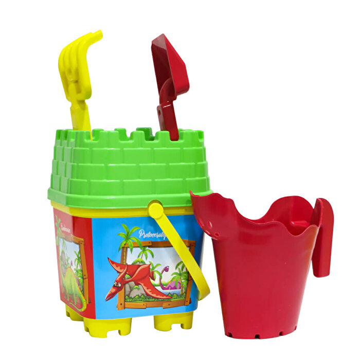 Resimli Yeşil Kapaklı Kırmızı Suluklu Kale Kova Seti