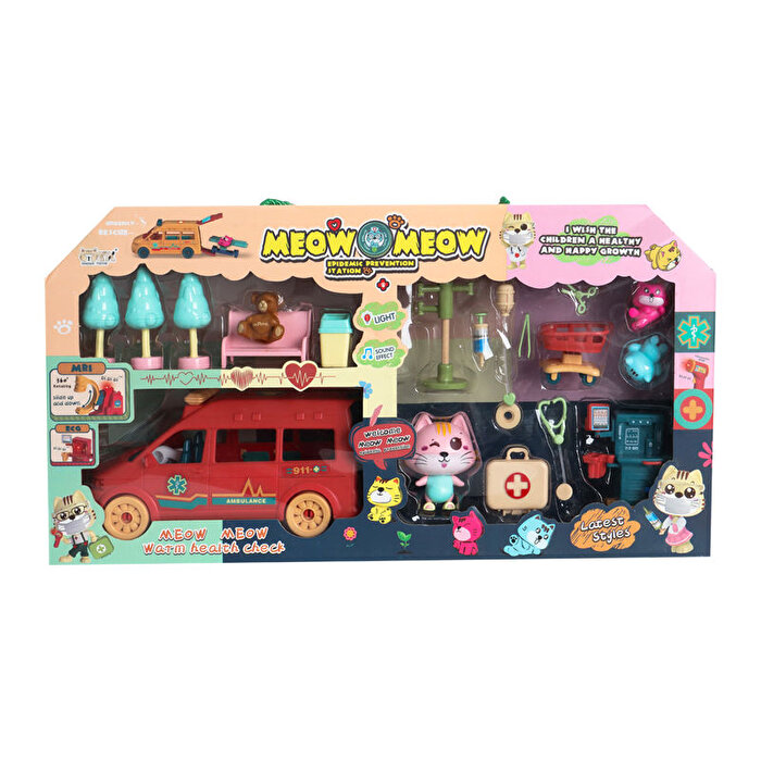 Meow Meow Kırmızı Sesli Işıklı Ambulans Oyun Seti Seri 2