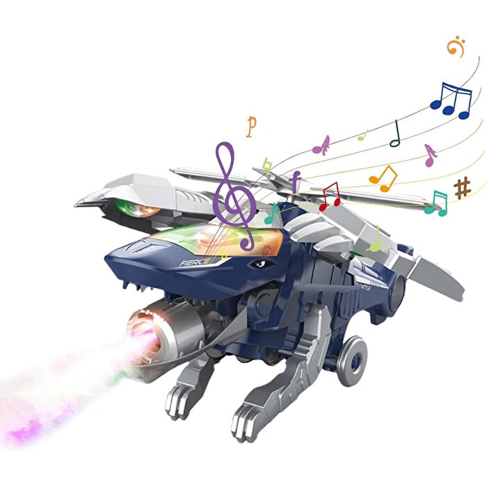 Dinozora Dönüşen Işıklı ve Sesli Helikopter