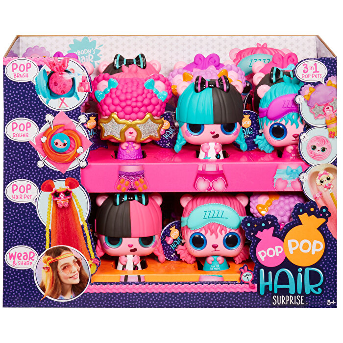 Pop Pop Sürpriz Saçlar 3'ü 1 Arada Siyah Pembe Saçlı