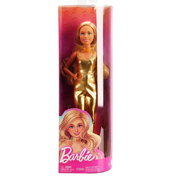 Barbie Büyüleyici Parti Bebeği Altın Rengi Tulumlu HRH19