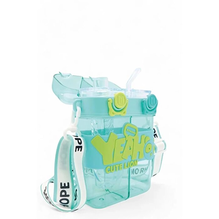 Yeah Askılı Çift Hazneli Çift Kapaklı Matara Mavi